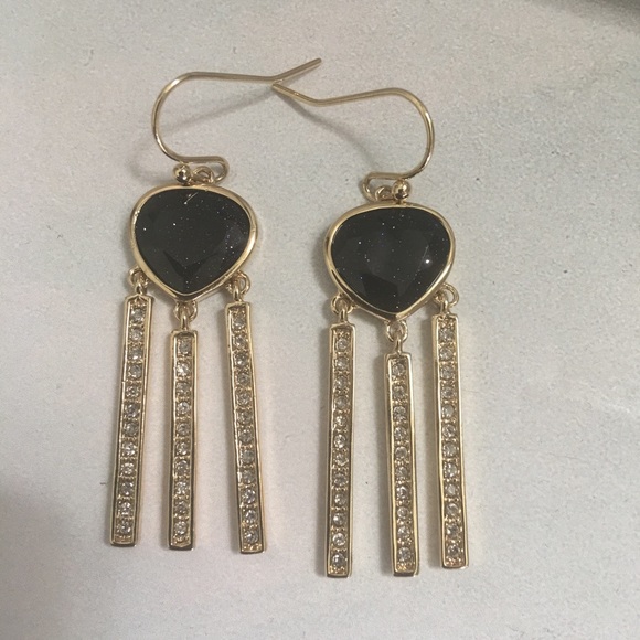 COLE HAAN DARK BLUE GOLDSTONE DANGLE EARRINGS - Picture 2 of 5
